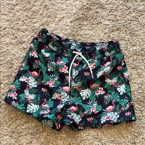 Janie and Jack Green and Pink Swim Trunks with Tropical Print